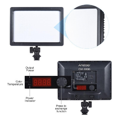 

Andoer CM-180D 12W Dimmable Bi-color 3200K - 5600K LED Video Light Panel Lamp w LCD Display for Canon Nikon Sony DSLR ILDC Camer