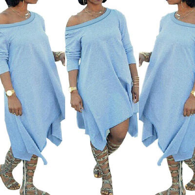 

Womens Casual Long Sleeve Cotton Long Dress Evening Cocktail Party Shirt Dress
