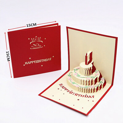 

Happy Birthday Lover Anniversary Invitations Cake 3D Greeting Card Postcard