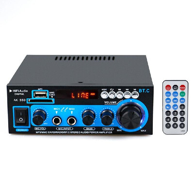 

Mini Audio Power Amplifier BT Digital Audio Receiver AMP USB SD Slot MP3 Player FM Radio LCD Display Dual Microphone Input with Re
