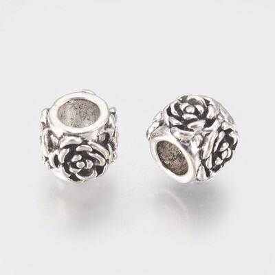 

Alloy European Beads Large Hole Beads Column with Rose Antique Silver 105x85mm Hole 5mm