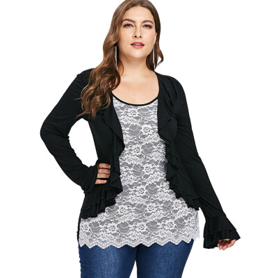 

Ruffle Plus Size Lace Panel Flare Sleeve Tee