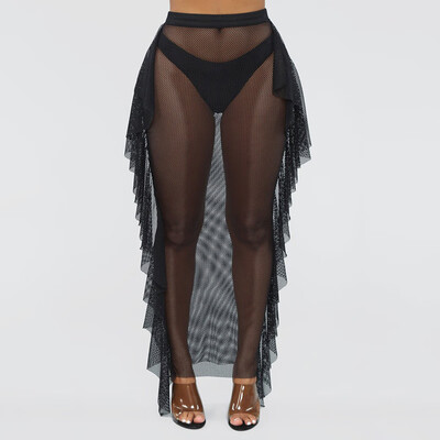 

Summer Womens Bikini Cover Up Swimwear Sheer Beach Maxi Wrap Mesh Long Skirt