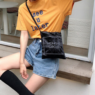

Tailored Women Ice Velvet Shoulder Bag Embroidered Letters Diagonal Bag Retro Student Bag