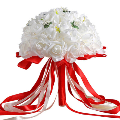 

Gobestart Crystal Roses Bridesmaid Wedding Bouquet Bridal Artificial Silk Flowers