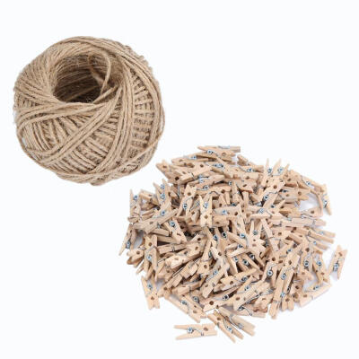 

30m Natural Burlap Hessian Jute Twine Cord Hemp Rope with 250pcs Photo Clip