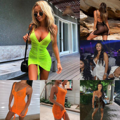 

Sexy Women Long Sleeves Rhinestone Mesh Perspective Bodycon Clubwear Party Dress