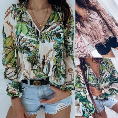 

Womens V-neck Tops Loose Long Sleeve T-Shirt Casual Blouse Summer Autumn Shirts
