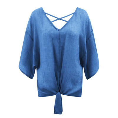 

Womens T Shirts Bat Sleeves Female T-Shirt V-neck Knotted Tops Summer Autumn T Shirts