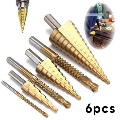 

6PcsSet HSS Steel Titanium Coated Step Drill Bit Hole Cutter Metal Tool Kit