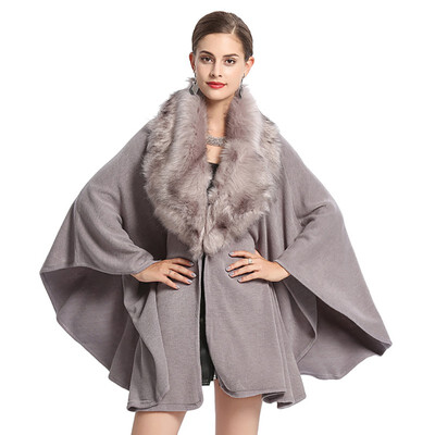 

Women Furry Cape Coat Jacket Faux Fur Wrap Poncho Shawl Winter Fur Collar Bat Sleeved Coat Fashion 2019