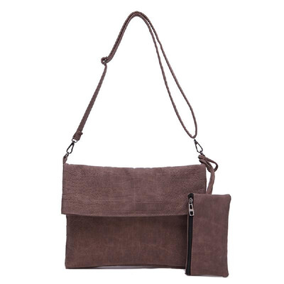 

New Fashion Women Shoulder Bag PU Leather Flap Front Zipper Pocket Messenger Handbag Clutch Bag Two Pieces