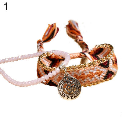 

2Pcs Exotic Braided Band Beads Chain Women Jewelry Beach Party Bracelet Anklet