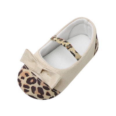 

Toddler Infant Baby Girl Leopard Bow Crib Shoes Soft Sole Anti-slip Single Shoes