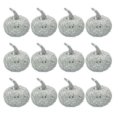 

12Pcs Halloween Party Home Garden Ornaments Glitter Sequins Fake Pumpkins Decor