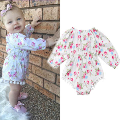 

Baby Girls Long Sleeve Cotton Romper Newborn Jumpsuit Outfits Floral Clothes Set