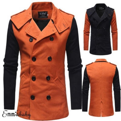 

New Fashion Men´s Trench Coat Warm Thicken Jacket Woolen Peacoat Long Overcoat Tops