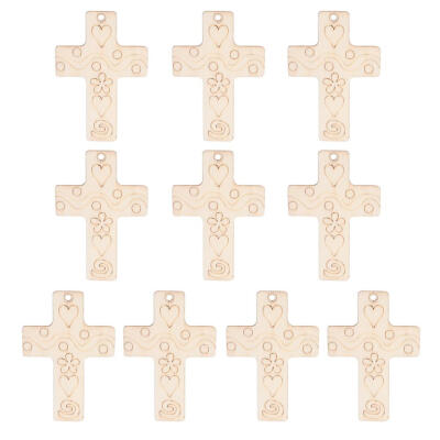 

10pcsset Wooden DIY Cross Pendant Hanging Ornaments with Rope Party Decor