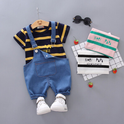 

2PCS Toddler Baby Boy Girl Casual T-Shirt Striped TopsJeans Pants Outfits