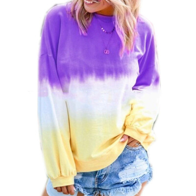 

Women Long Sleeve Gradient Print Tops Blouse Loose Shirt Sweater Casual Outwear