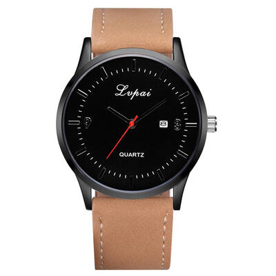 

Fashion Leather Strap Quartz Watch Men Large Round Dial Analog Wristwatch
