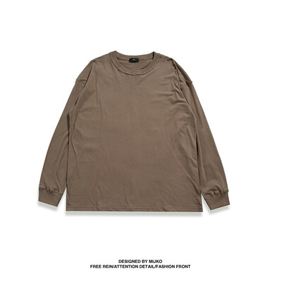 

MIJKO Mens&Womens Autumn New Open Fork Clothes Washing Water Retro Wind Anti-turning Workers Wear Loose Long Sleeve T-shir