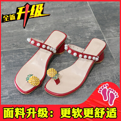 

Slippers women wear fashion Joker net red 2019 new summer thick with pineapple pearl ins sandals sandals tide