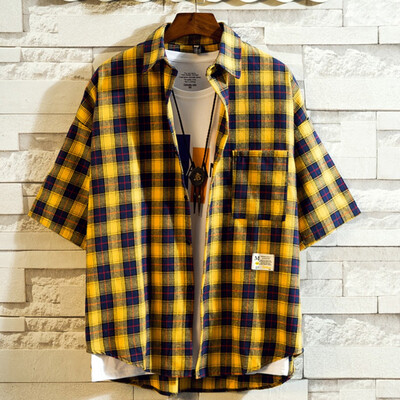 

Toponeto Mens Summer New Style Fashion Plaid short Sleeves Simple Comfortable Blouse Top