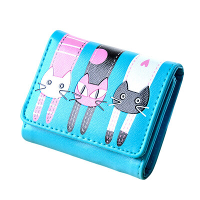 

Womens Lovely Cartoon Cat Pattern Coin Purse Card Holder Trifold Short Wallet