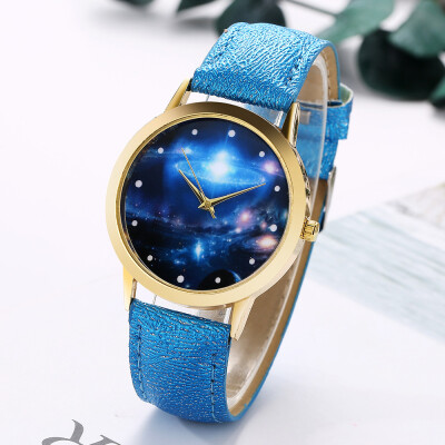 

〖Follure〗Women Fashion Starry Sky Leather Band Analog Quartz Round Wrist Watch Watches BK