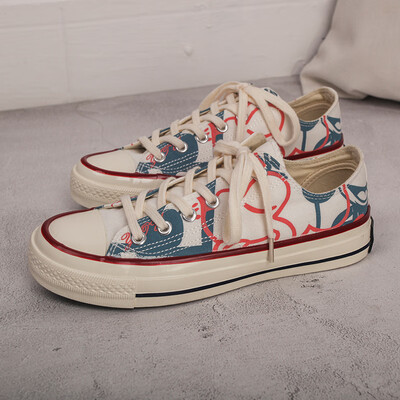

Cartoon canvas shoes female graffiti shoes high to help 2019 new students Korean version of the wild port wind shoes womens tide shoes