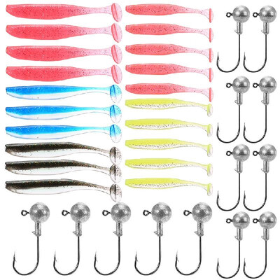 

33pcs Fishing Lures Kit Fishing Tackle Box with Jig Head Fishing Hook Soft Baits