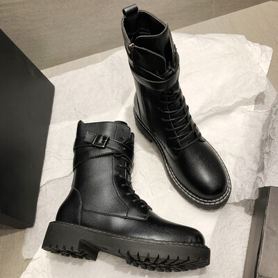 

Handsome Martin Boots Female English Style Joker Motor Boots Short Boots Female Spring&Autumn Single Boots Thick Bottom Boots