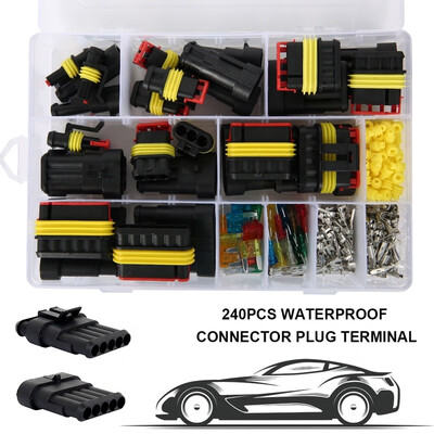 

240pcs 1-6 Pin Way Waterproof Electrical Wire Connector Plug Terminal Fuses Kit Car Accessories for Car Motorcycle