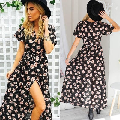 

Womens Summer Floral Long Maxi Dress Summer Ladies Beach Party Sun Dress