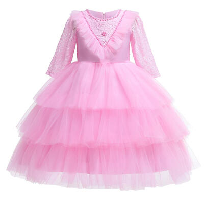 

Flower Print Dress Long Sleeve O-neck Children Lace Princess Cake Dresses