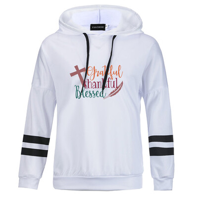 

New Women Thanksgiving Hoodie Grateful Thankful Blessed Letter Printed Sweatshirt Pullover Hooded Hoodie