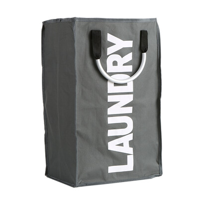 

Practical Foldable Laundry Bag Washing Dirty Clothes Laundry Basket Durable Storage Bag with Alloy Handle--Black