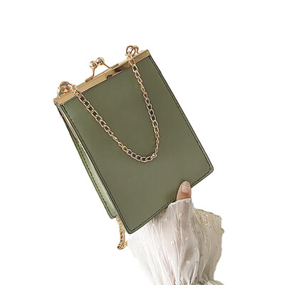 

Women Mini Solid Color Top Kiss Lock Closure Chain Shoulder Bag Crossbody Pouch