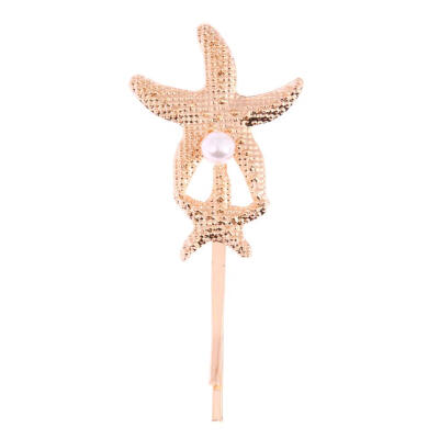 

Glitter Women Metallic Sea Star Hair Clips Beach Pearl Hairpins Hairgrip