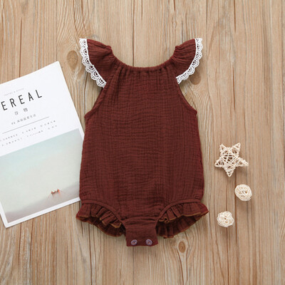 

Infant Baby Girls Fly Sleeve Lace Solid Print Ruffles Romper Bodysuit Clothes