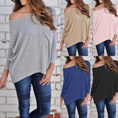 

Oversize Lady Off Shoulder Batwing Sleeve Knit Sweater Tops Pullover Outwear