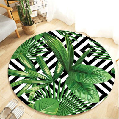 

Toponeto Tropical Plant leaves Pattern Round Flannel Bathroom Kitchen Carpet 80cm