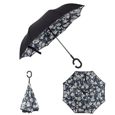 

Cshaped Handle Windproof Reverse Folding Umbrella Double Layer Man Women Sunny Rainy Car Inverted Umbrellas Double Layer Anti UV