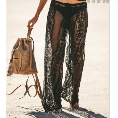 

Ladies Sexy Lace Pants Beach Bikini Cover Up Trousers Wide Leg Pants Sunscreen