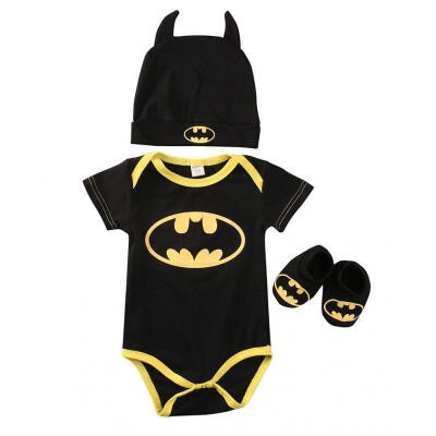 

Newborn Baby Boy Batman Short Sleeve Romper BodysuitShoesHat Clothes 3Pcs Outfits Set 0-24M