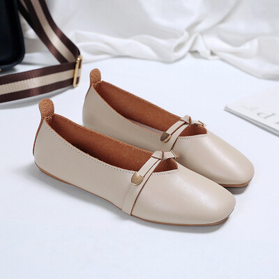 

2019 new spring&autumn flat-bottomed square-headed shoes women shallow bow soft black flat-heeled work bean shoes