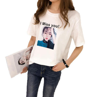 

Women T-Shirts Short Sleeve Print O-Neck Summer Fashion Leisure Loose Tees