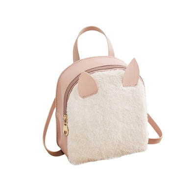 

2019 Women Hot School Girls Fashion New Small Shoulder Bag Rabbit Fur Shell Type Purse Rabbit Ears Backpack
