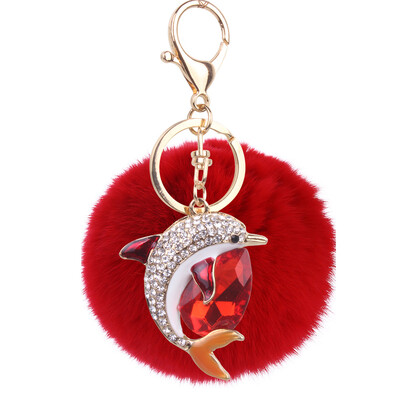 

Rex rabbit hair ball pendant alloy diamond dolphin lady bag car keychain creative